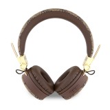 Guess Premium-Audio-Kopfhörer drahtlos On-Ear Headphones Bluetooth 5.3 - Studio Quality Sound - Leder Monogramm - Braun