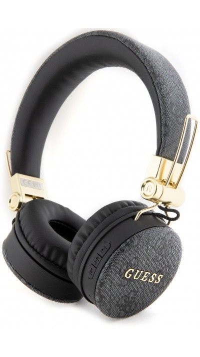 Guess casque audio premium sans fil On-Ear headphones Bluetooth 5.3 - Studio Quality Sound - Cuir monogramme - Noir