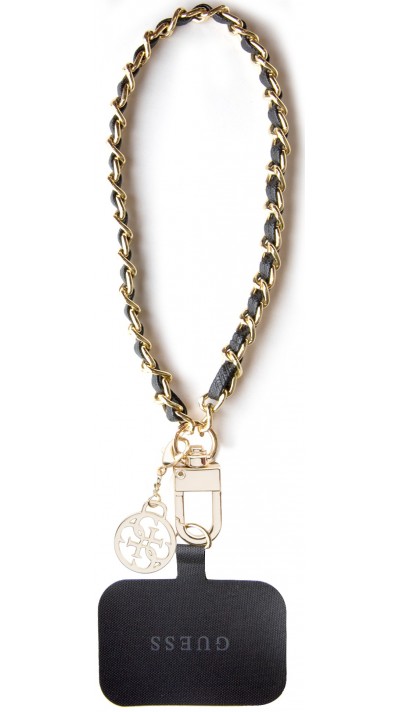 Guess lanière amovible pour poignet en maillons dorés et lacet similicuir avec pendentif charm - Noir