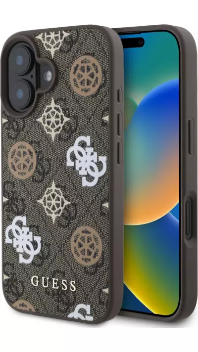 Coque iPhone 16 - Guess monogramme Peony avec MagSafe - Brun