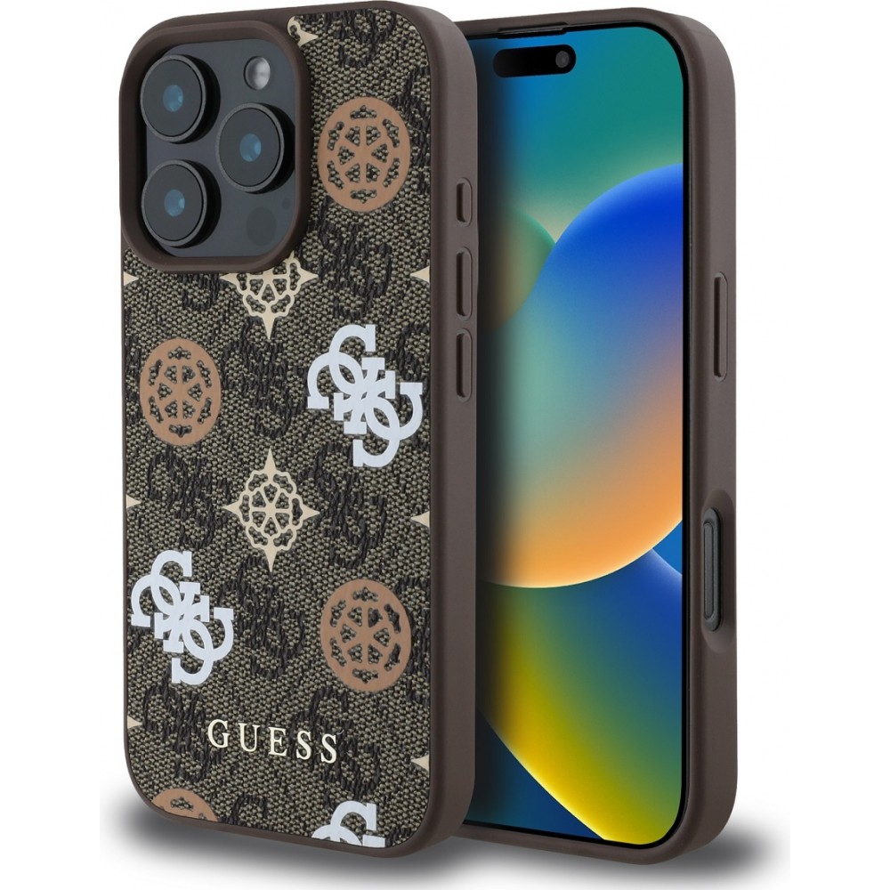 iPhone 16 Pro Case Hülle - Guess Monogramm Peony mit MagSafe - Braun