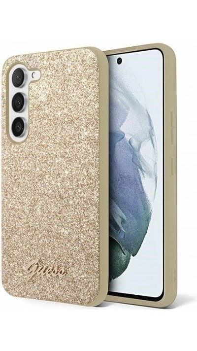 Coque Samsung Galaxy S24 - Guess paillettes or avec logo en métal doré - Or
