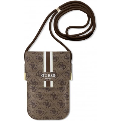 Guess pochette universelle de t&eacute;l&eacute;phone monogramme similicuir lani&egrave;re ajustable et porte-carte - Brun