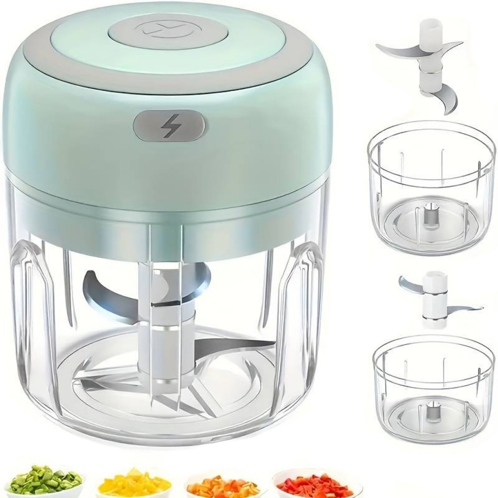 Mini Hachoir Électrique USB Rechargeable - 350 Ml - 3 Tasses - Pour Ail, Légumes, Viande - Sans Fil - Blanc