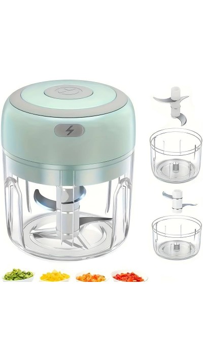 Hachoir électrique mini 250ml USB robuste et durable - broyeur de viande et légumes - Vert