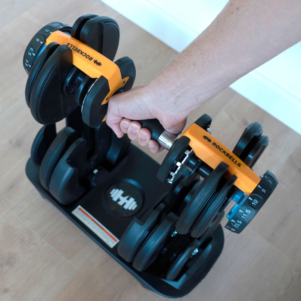 Haltères réglables Rockbells (2 à 24 kg) avec base de rangement