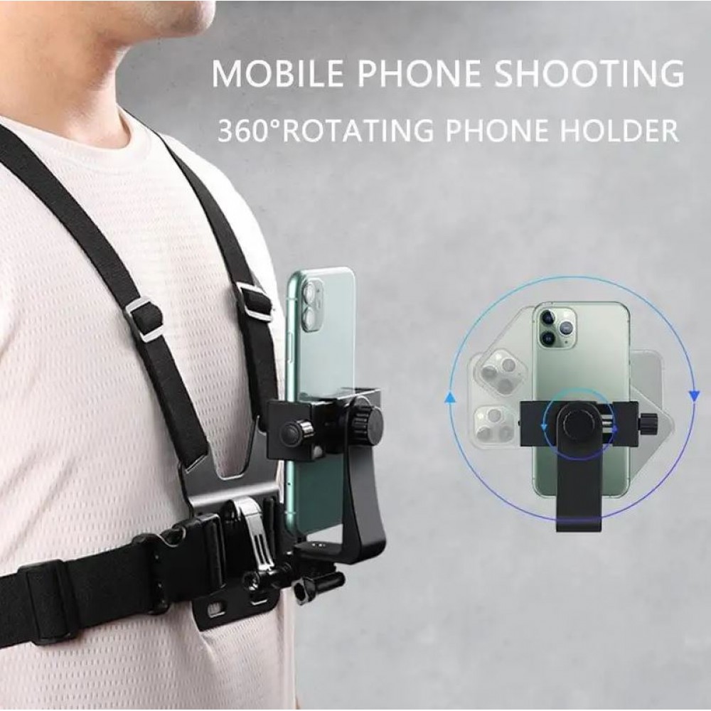Universal FPV Brust Telefon- & GoPro Halterungsgurt mit horizontaler/vertikaler Rotation