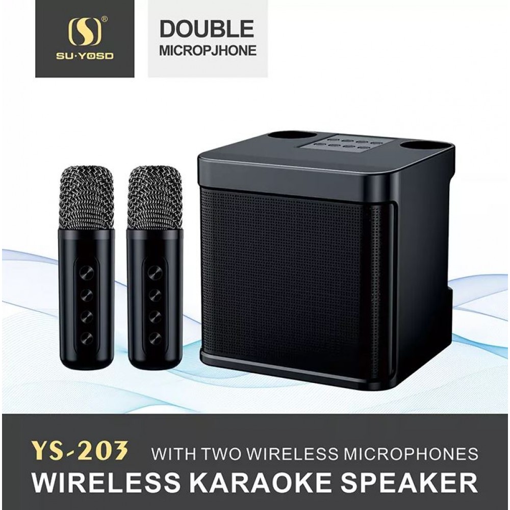 Karaoke Lautsrecher YS-203 Bluetooth Wireless + 2 kabellose Mikrofone - Schwarz