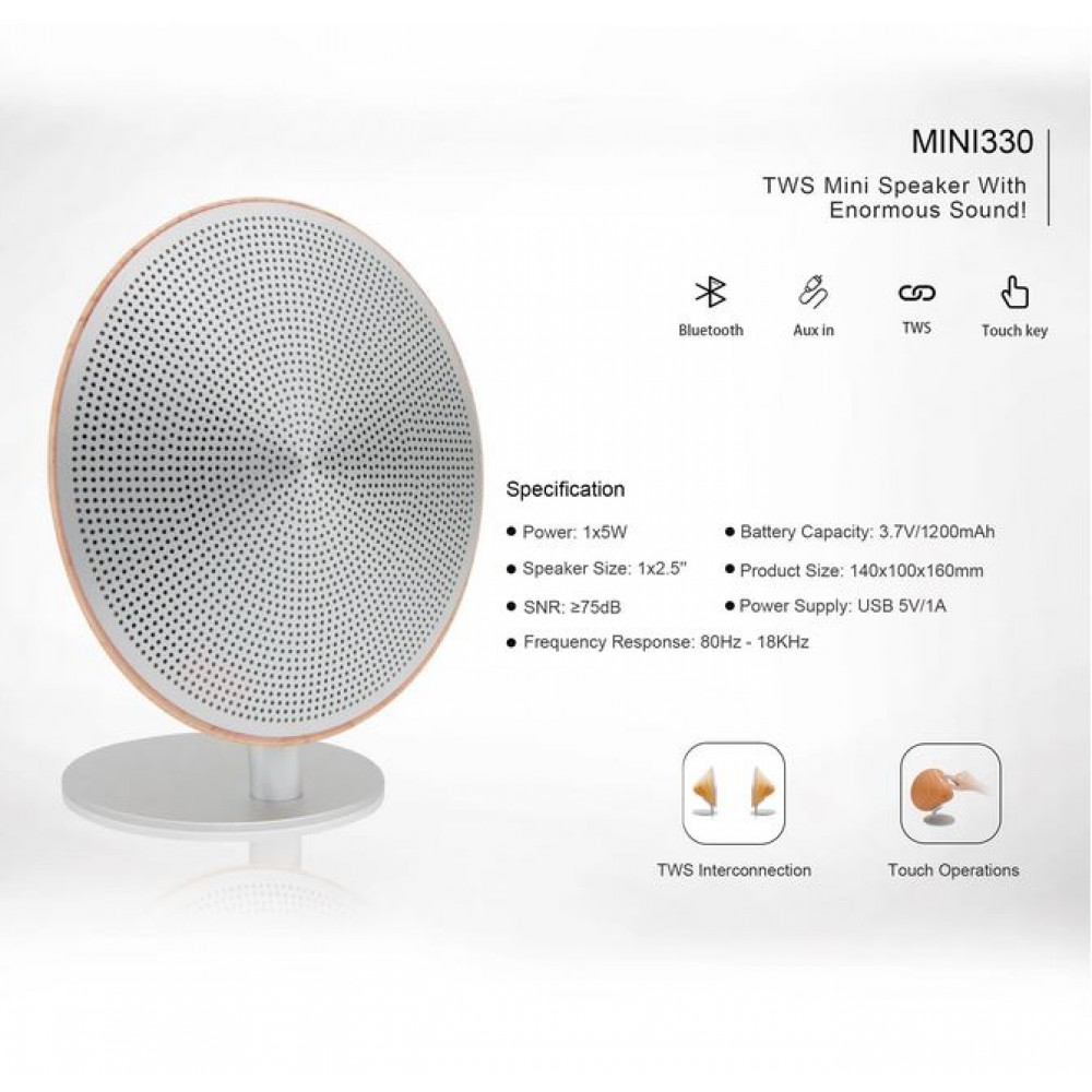 Stylischer Lautsprecher 5W - Kabellose Bluetooth Mini Speaker aus Holz - Braun