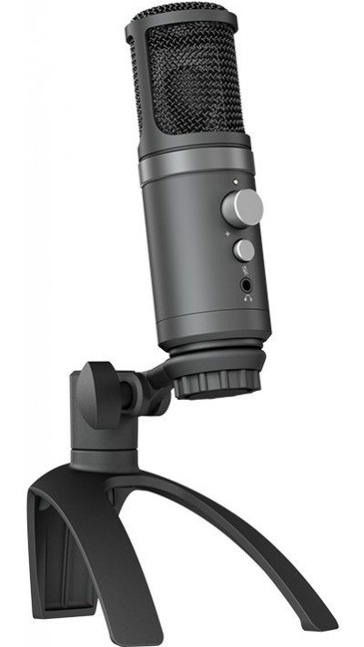 Hi-Rec microphone professionnel aluminium pour studio et podcast incl. pied ajustable et prise AUX - Noir