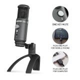 Hi-Rec microphone professionnel aluminium pour studio et podcast incl. pied ajustable et prise AUX - Noir