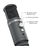 Hi-Rec microphone professionnel aluminium pour studio et podcast incl. pied ajustable et prise AUX - Noir