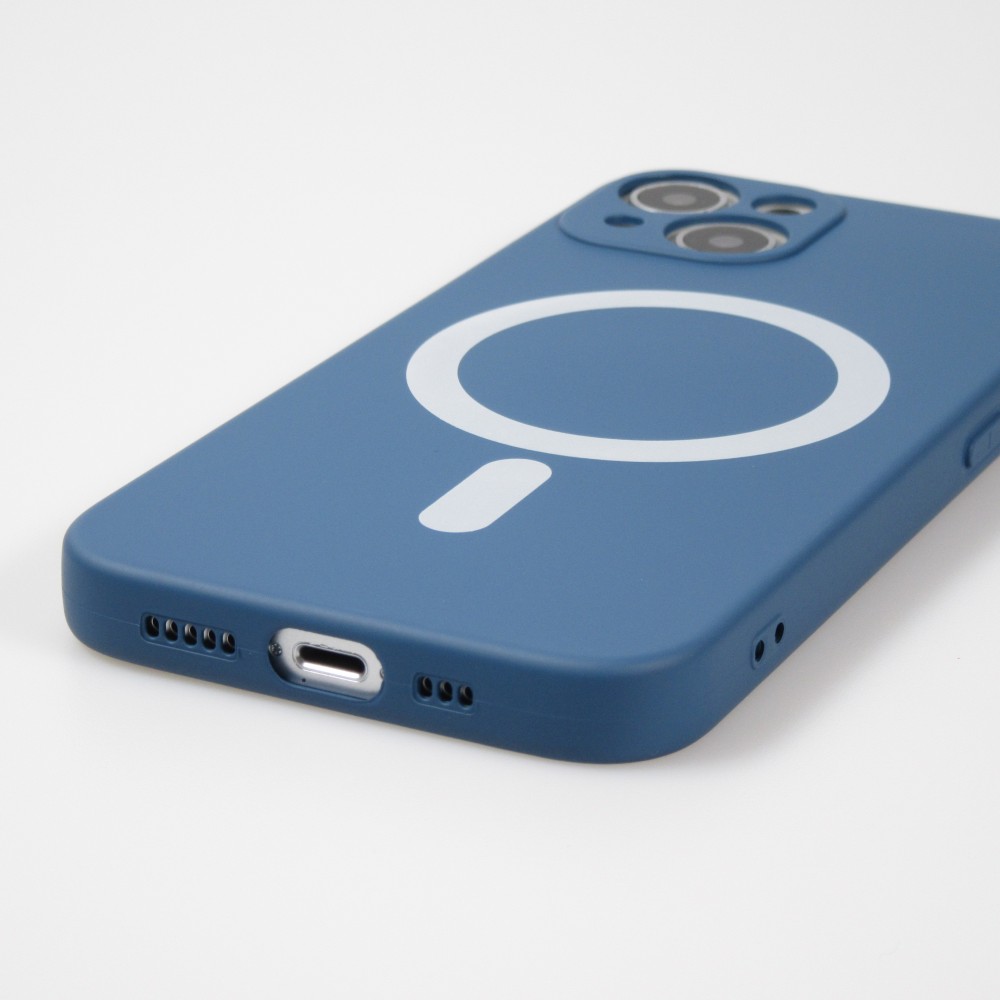 Housse iPhone 15 Plus - Coque en silicone souple avec MagSafe et protection pour caméra - Bleu foncé