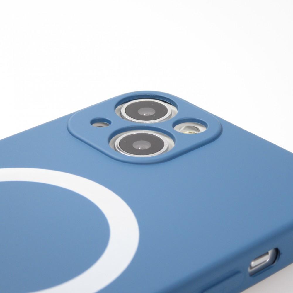 Housse iPhone 15 Plus - Coque en silicone souple avec MagSafe et protection pour caméra - Bleu foncé