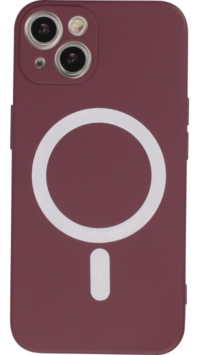 Housse iPhone 15 Plus - Coque en silicone souple avec MagSafe et protection pour caméra - Bordeaux