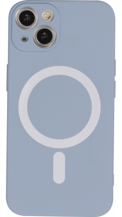 Housse iPhone 15 Plus - Coque en silicone souple avec MagSafe et protection pour caméra - Bleu gris