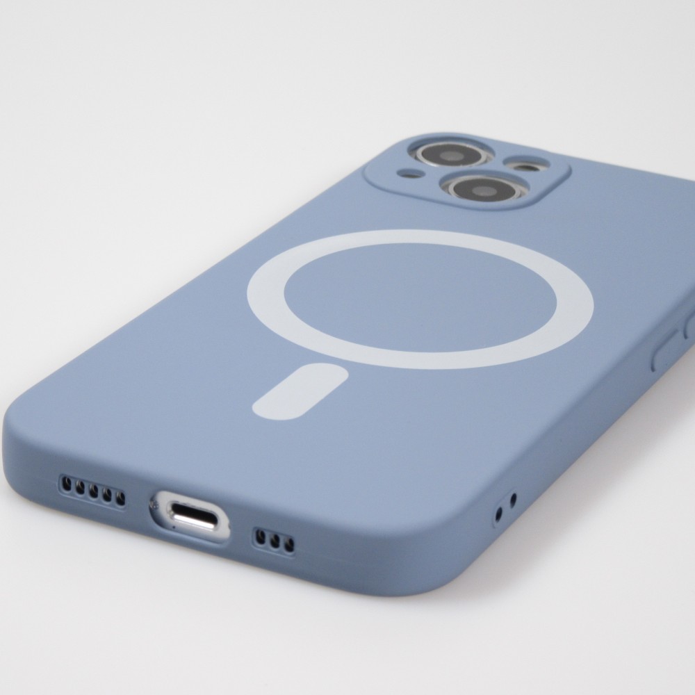 iPhone 13 Case Hülle - Soft-Shell silikon cover mit MagSafe und Kameraschutz - Blau grau
