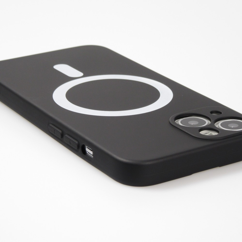 Housse iPhone 13 - Coque en silicone souple avec MagSafe et protection pour caméra - Noir