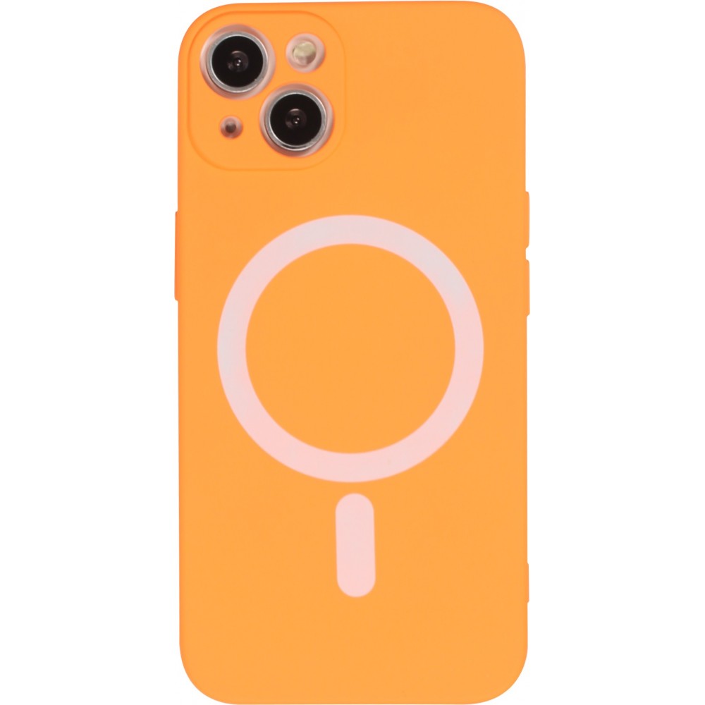 iPhone 15 Plus Case Hülle - Soft-Shell silikon cover mit MagSafe und Kameraschutz - Orange
