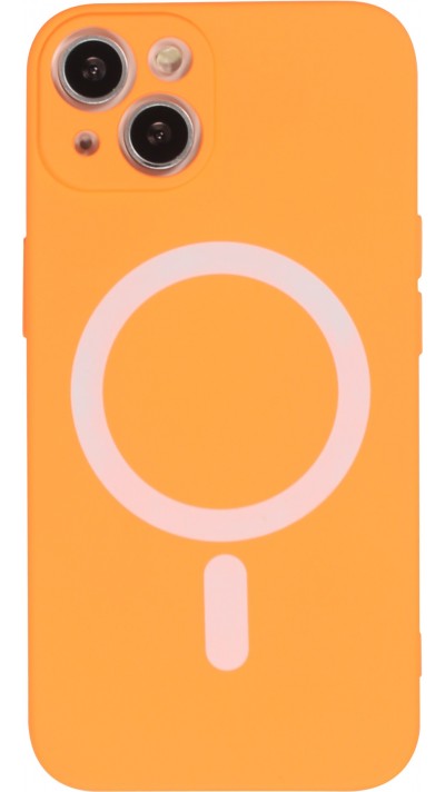 Housse iPhone 15 Plus - Coque en silicone souple avec MagSafe et protection pour caméra - Orange