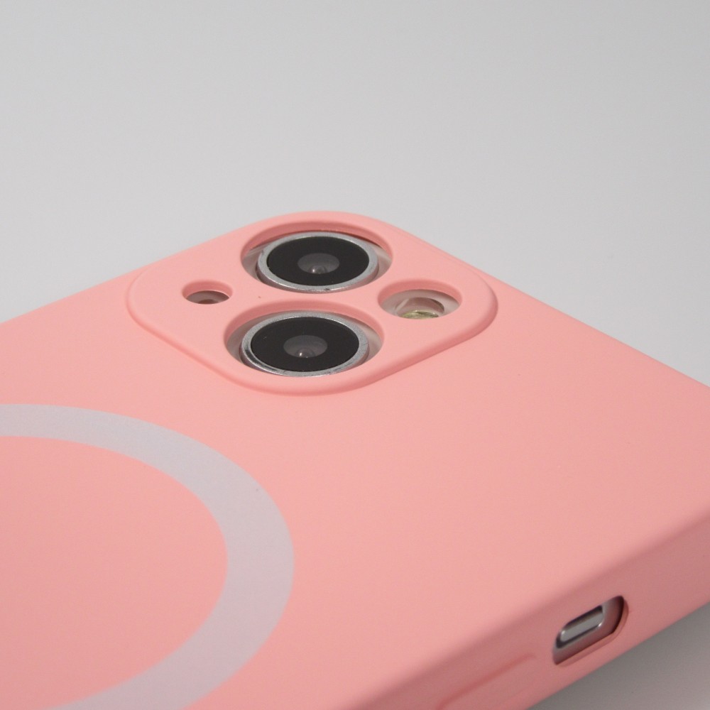 Housse iPhone 15 - Coque en silicone souple avec MagSafe et protection pour caméra - Rose