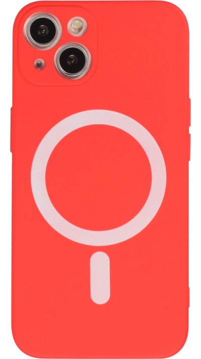Housse iPhone 15 Plus - Coque en silicone souple avec MagSafe et protection pour caméra - Rouge