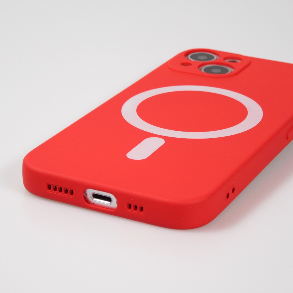 iPhone 15 Plus Case Hülle - Soft-Shell silikon cover mit MagSafe und Kameraschutz - Rot