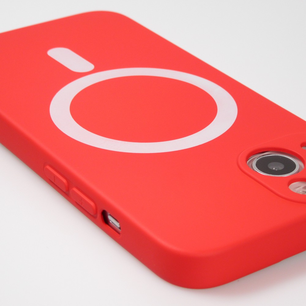 iPhone 15 Plus Case Hülle - Soft-Shell silikon cover mit MagSafe und Kameraschutz - Rot