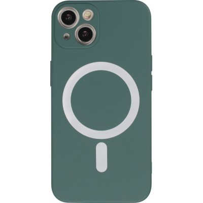 Housse iPhone 15 Plus - Coque en silicone souple avec MagSafe et protection pour caméra - Vert foncé