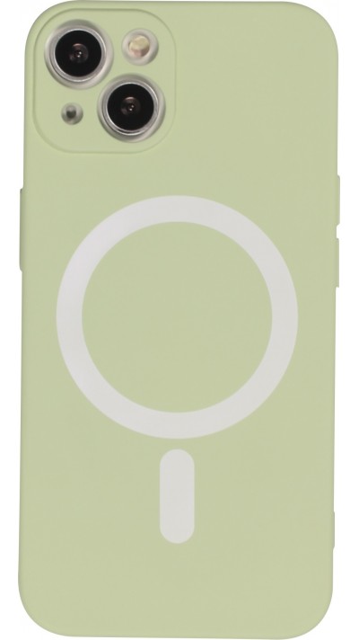 Housse iPhone 15 - Coque en silicone souple avec MagSafe et protection pour caméra - Vert