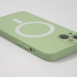 Housse iPhone 15 Plus - Coque en silicone souple avec MagSafe et protection pour caméra - Vert