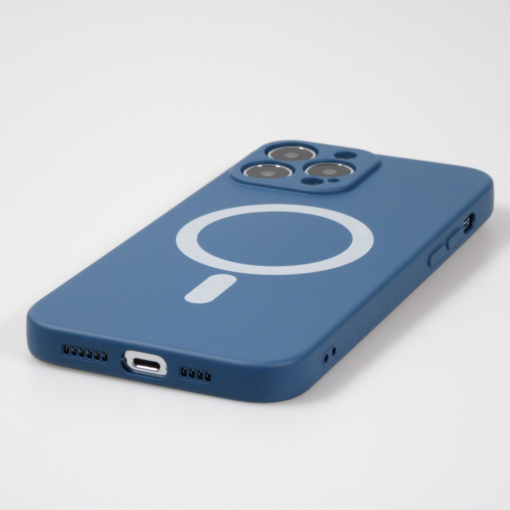 Housse iPhone 15 Pro - Coque en silicone souple avec MagSafe et protection pour caméra - Bleu