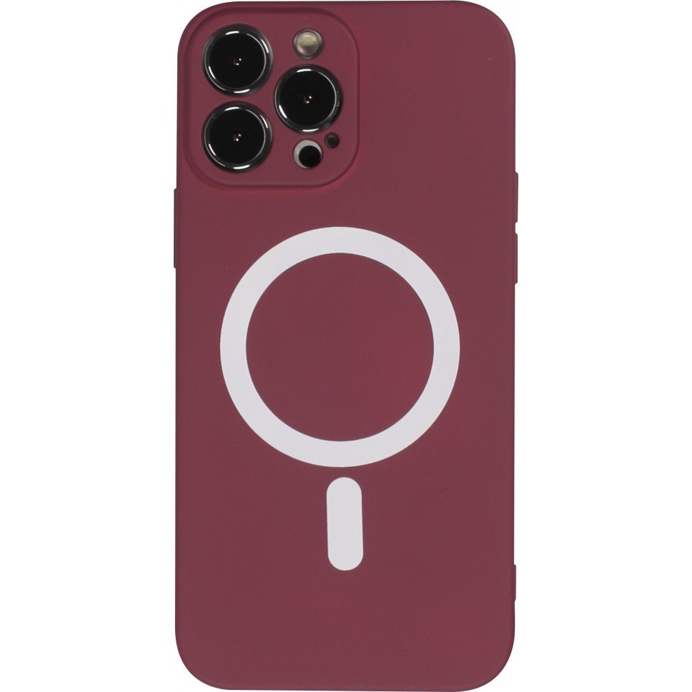 Housse iPhone 15 Pro - Coque en silicone souple avec MagSafe et protection pour caméra - Bordeaux