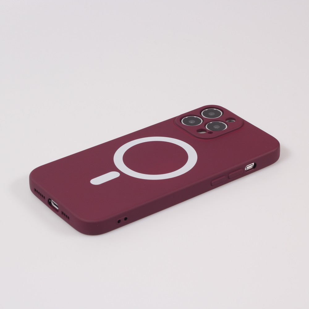 Housse iPhone 15 Pro Max - Coque en silicone souple avec MagSafe et protection pour caméra - Bordeaux