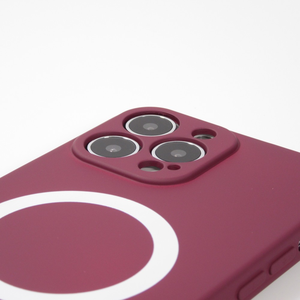 Housse iPhone 15 Pro Max - Coque en silicone souple avec MagSafe et protection pour caméra - Bordeaux