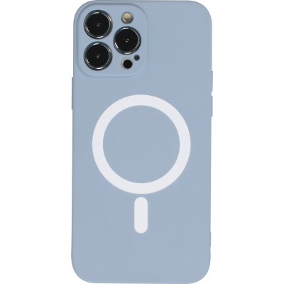 Housse iPhone 15 Pro - Coque en silicone souple avec MagSafe et protection pour caméra - Bleu gris