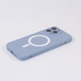Housse iPhone 15 Pro - Coque en silicone souple avec MagSafe et protection pour caméra - Bleu gris