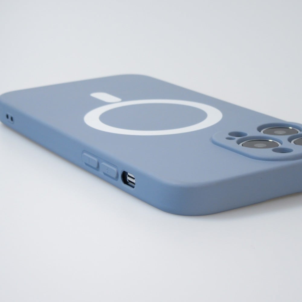 Housse iPhone 15 Pro - Coque en silicone souple avec MagSafe et protection pour caméra - Bleu gris
