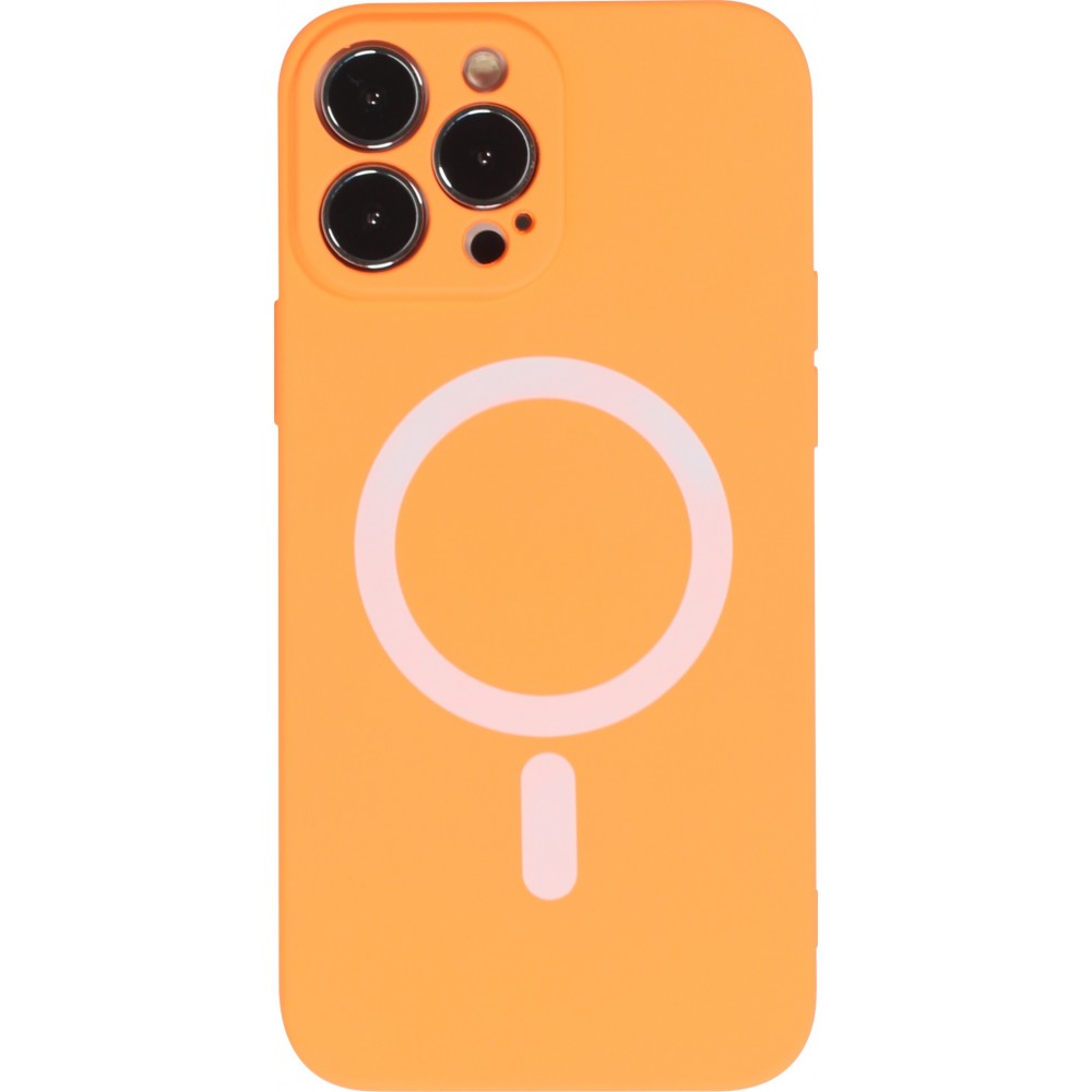 iPhone 15 Pro Case Hülle - Soft-Shell silikon cover mit MagSafe und Kameraschutz - Orange