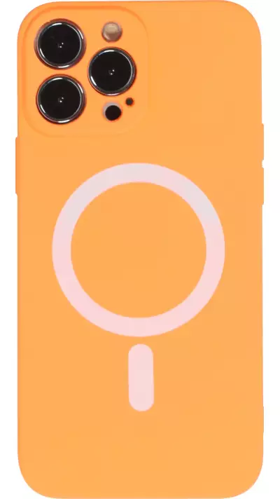 Housse iPhone 15 Pro Max - Coque en silicone souple avec MagSafe et protection pour caméra - Orange