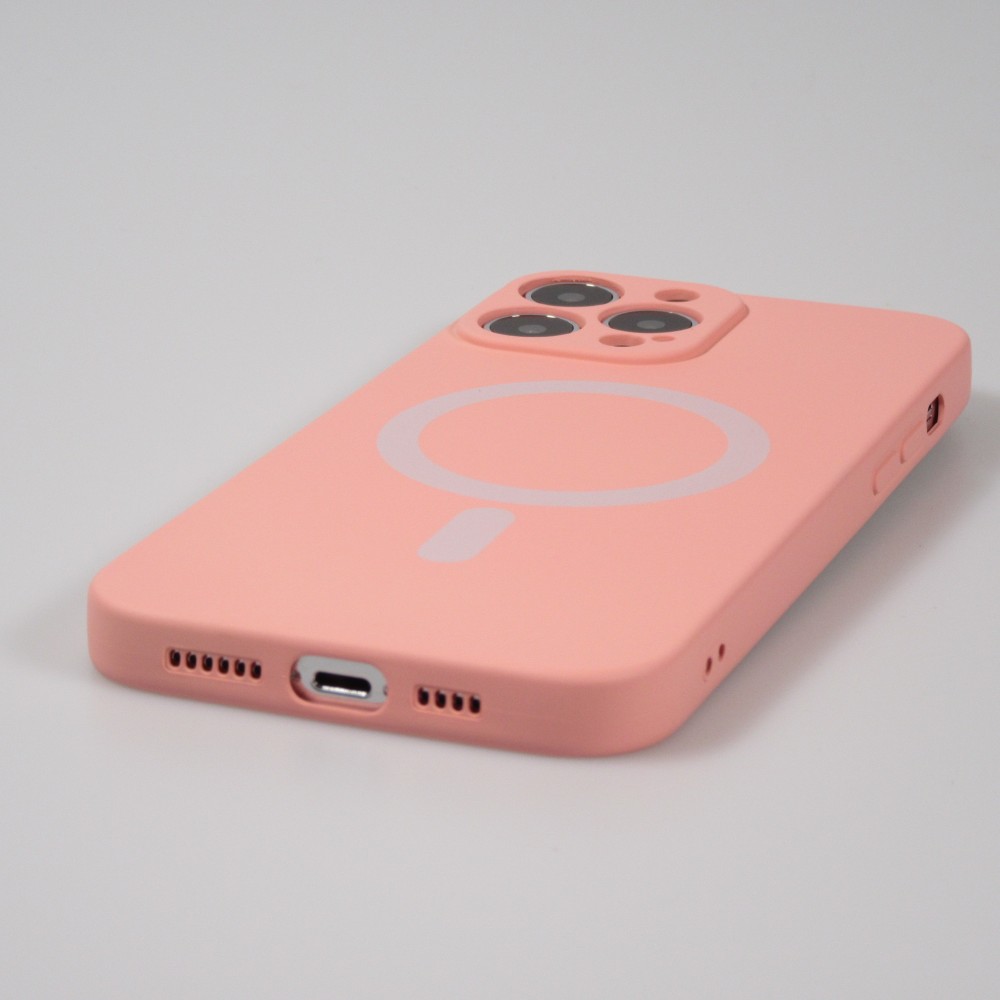 Housse iPhone 15 Pro - Coque en silicone souple avec MagSafe et protection pour caméra - Rose