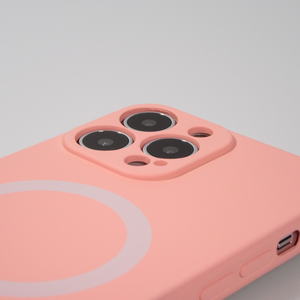 Housse iPhone 15 Pro - Coque en silicone souple avec MagSafe et protection pour caméra - Rose