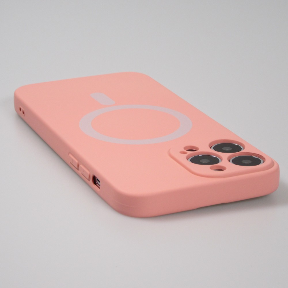 Housse iPhone 15 Pro - Coque en silicone souple avec MagSafe et protection pour caméra - Rose
