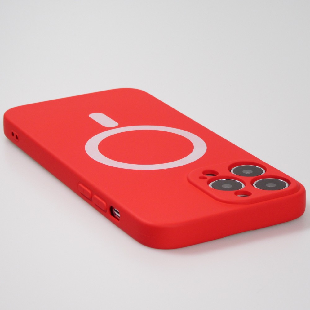 Housse iPhone 15 Pro - Coque en silicone souple avec MagSafe et protection pour caméra - Rouge