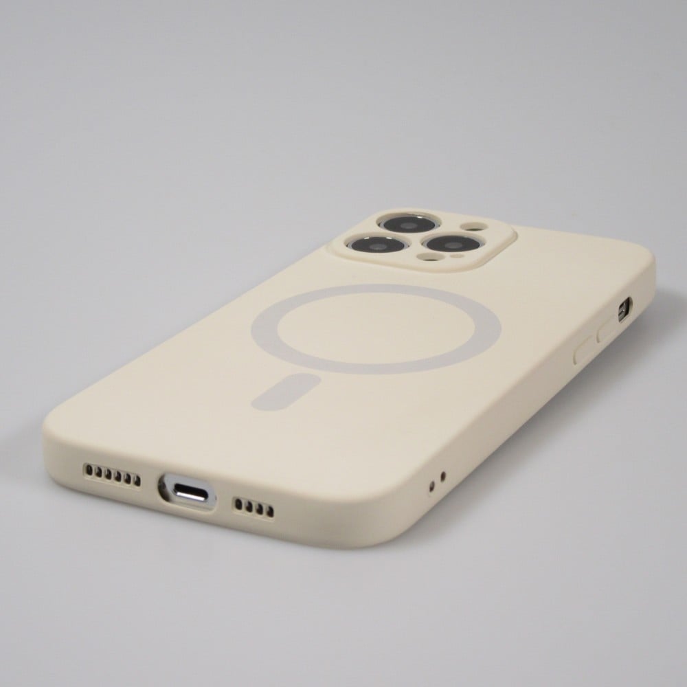 Housse iPhone 15 - Coque en silicone souple avec MagSafe et protection pour caméra - Vanille