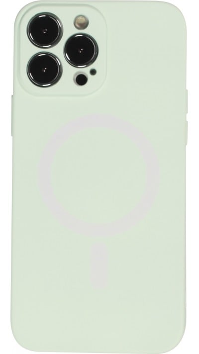 Housse iPhone 15 Plus - Coque en silicone souple avec MagSafe et protection pour caméra - Vert clair