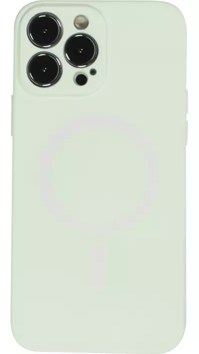Housse iPhone 15 Pro Max - Coque en silicone souple avec MagSafe et protection pour caméra - Vert clair