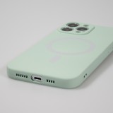 Housse iPhone 15 Pro - Coque en silicone souple avec MagSafe et protection pour caméra - Vert clair