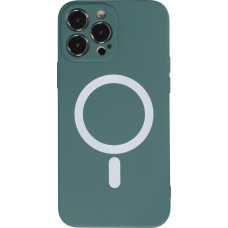 Housse iPhone 15 Pro - Coque en silicone souple avec MagSafe et protection pour caméra - Vert foncé