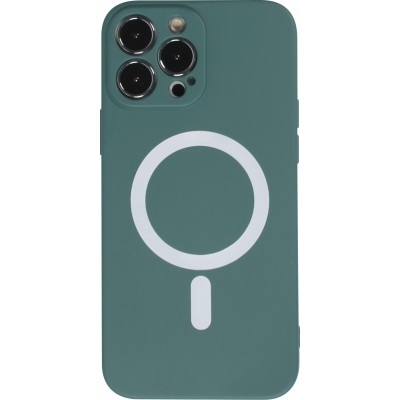Housse iPhone 15 Pro Max - Coque en silicone souple avec MagSafe et protection pour caméra - Vert foncé